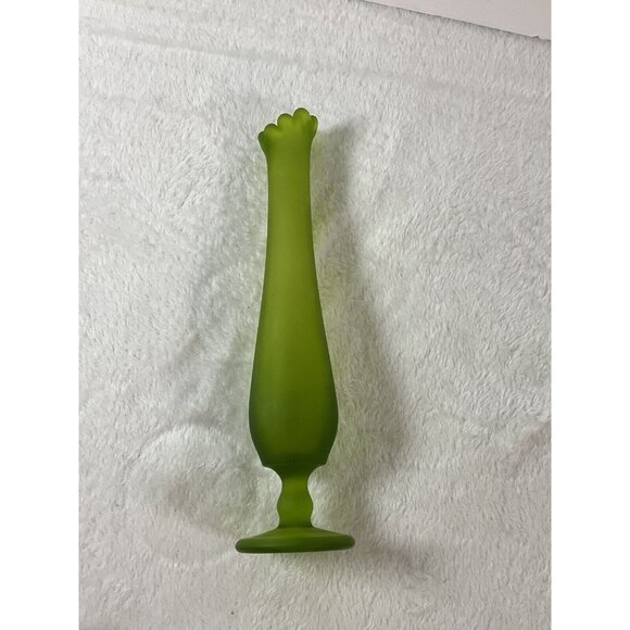 Vintage Westmoreland Green Satin Bud Swung Vase - 10" Mid Century Modern MCM - Picture 5 of 9